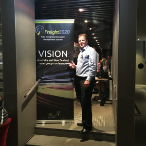 Grant Walmsley, general manager of CMS Transport Systems, welcomes delegates to the Freight2020 VISION 2017 pre-event welcome function sponsored by Progress